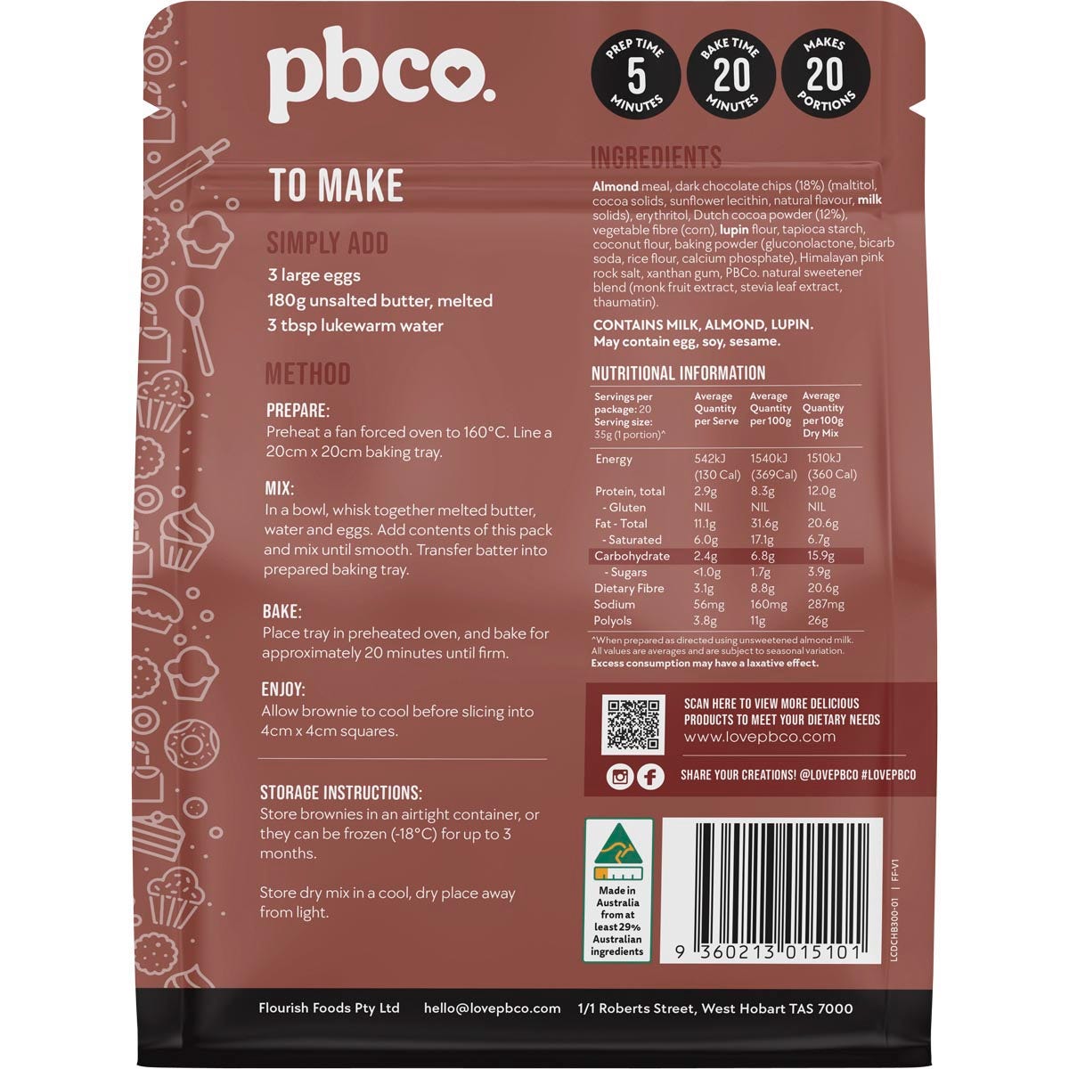 PBCo Double Choc Brownie Low Carb 300g - Cutprice Online