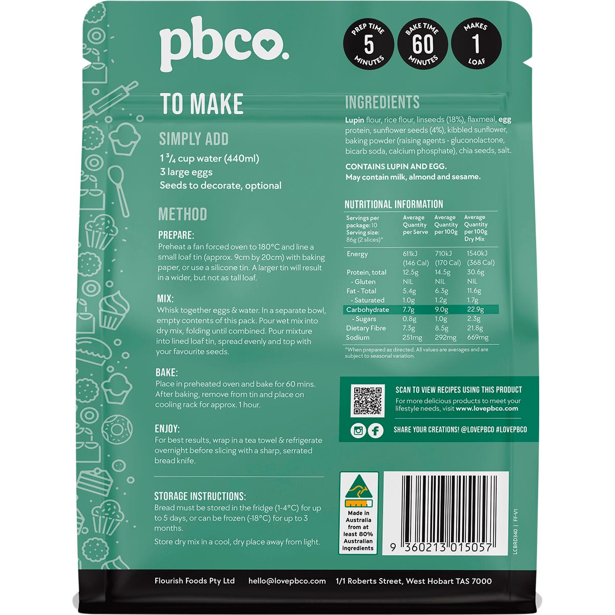 PBCO Sunflower & Linseed Bread Mix Low Carb 340g - Cutprice Online
