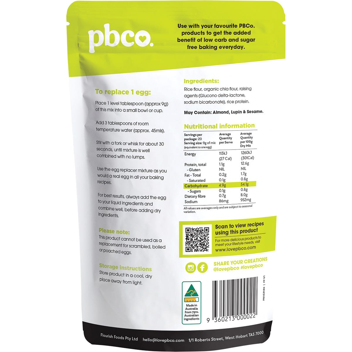 PBCO Vegan Egg Replacer With Organic Chia 180g - Cutprice Online