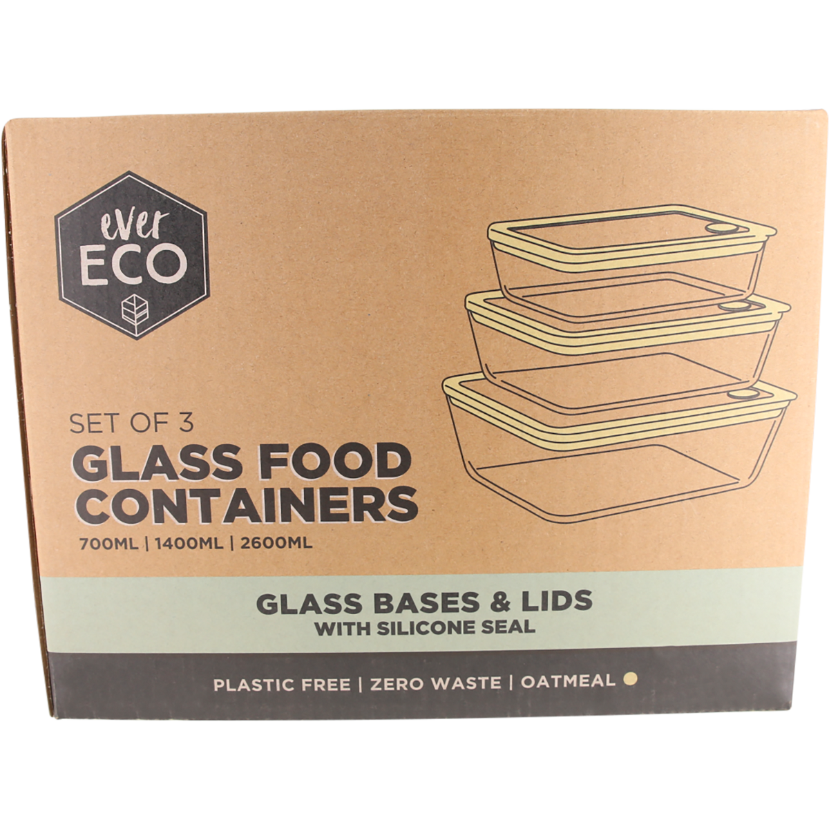 Ever Eco Glass Food Containers Oatmeal 3 Pack
