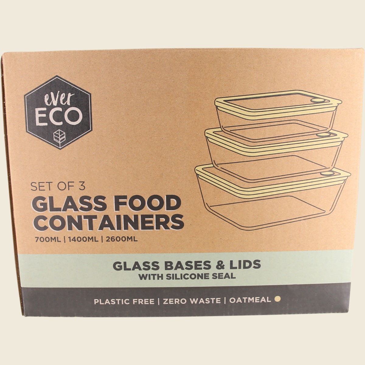 Ever Eco Glass Food Containers Oatmeal 3pk