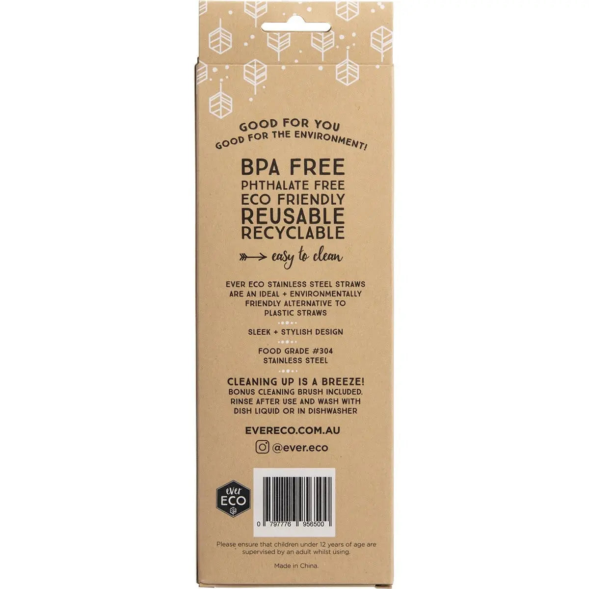 EVER ECO Stainless Steel Straws Straight Smoothie 4pk EVER ECO