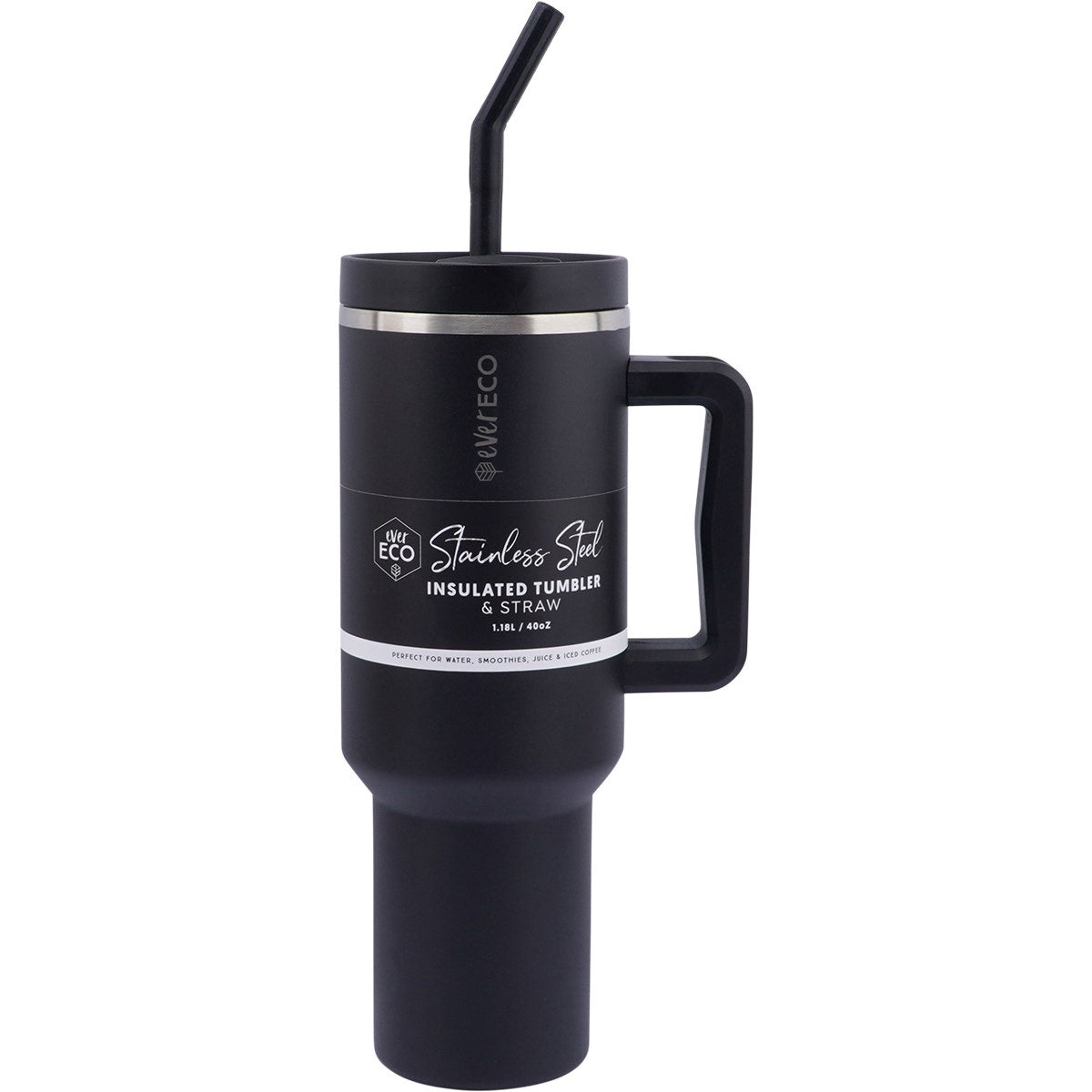 EVER ECO Insulated Tumbler w/ Handle & Straw Onyx 1.18L - Cutprice Online