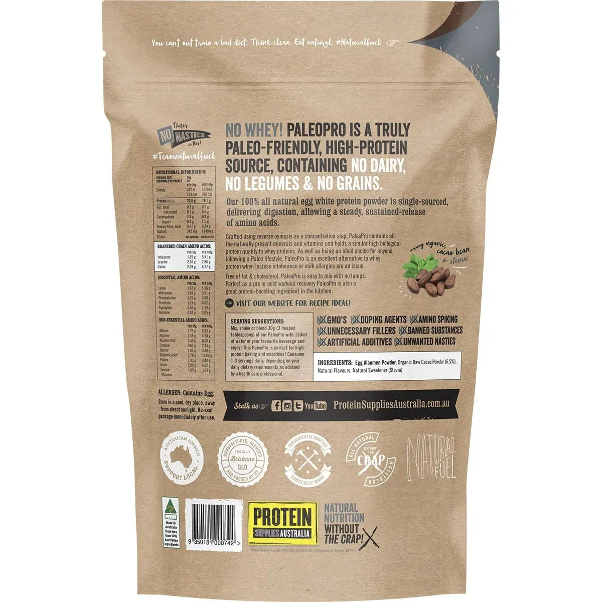 PROTEIN SUPPLIES AUSTRALIA PaleoPro (Egg White Protein) Chocolate 900g PROTEIN SUPPLIES AUSTRALIA