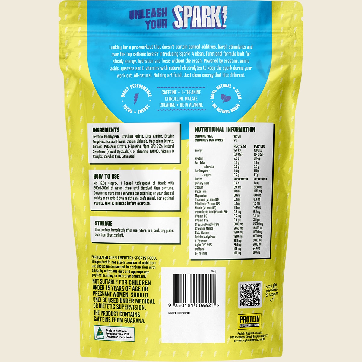 Protein Supplies Australia Spark Pre Workout Blue Raspberry 250g