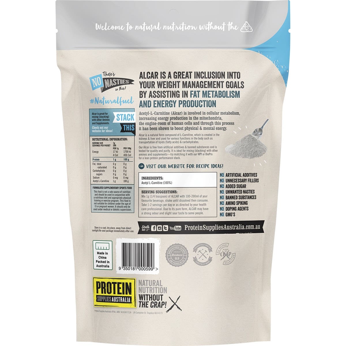 Protein Supplies Australia (Performance) ALCAR Pure 200g - Cutprice Online