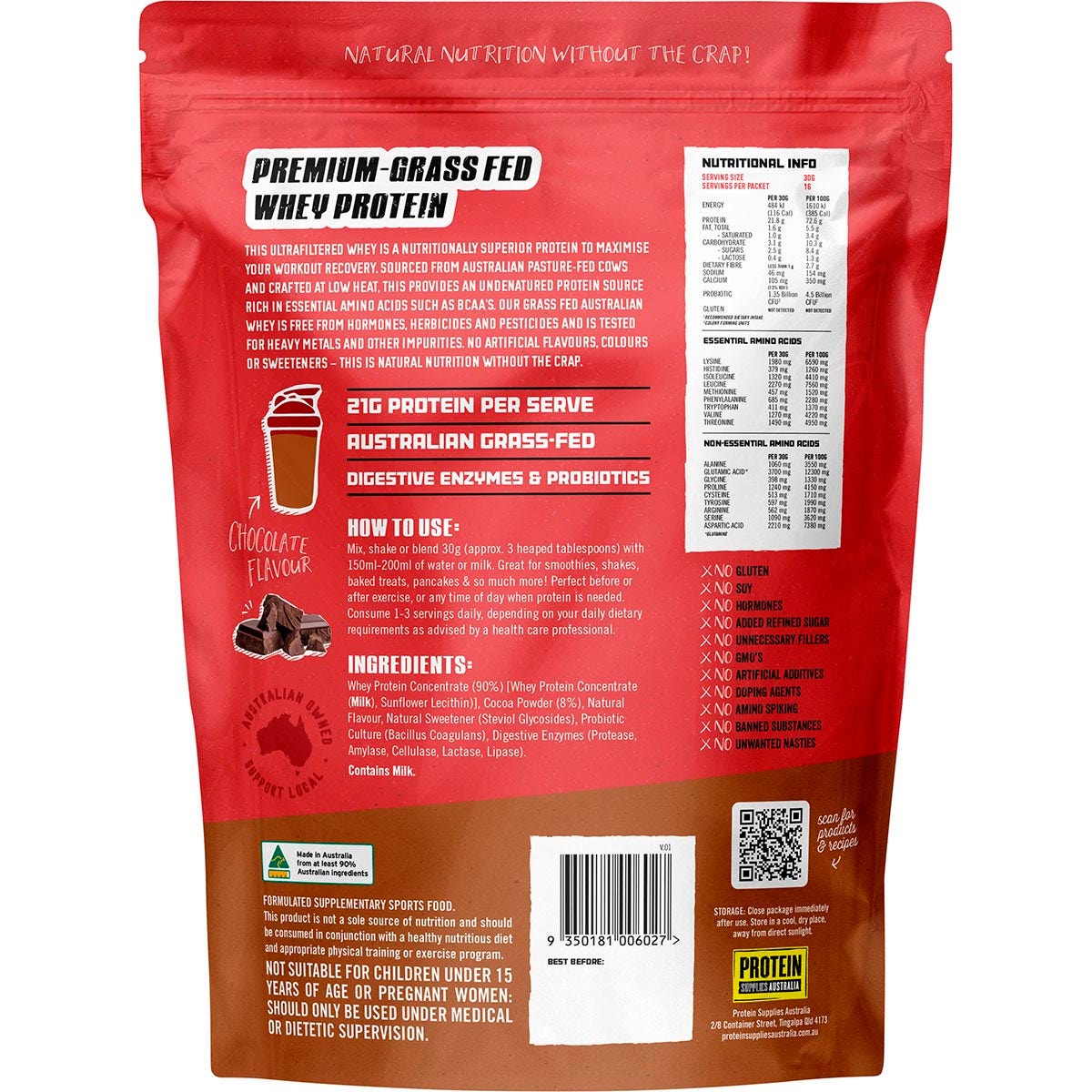 Protein Supplies Australia Australian Whey Protein Chocolate 500g - Cutprice Online