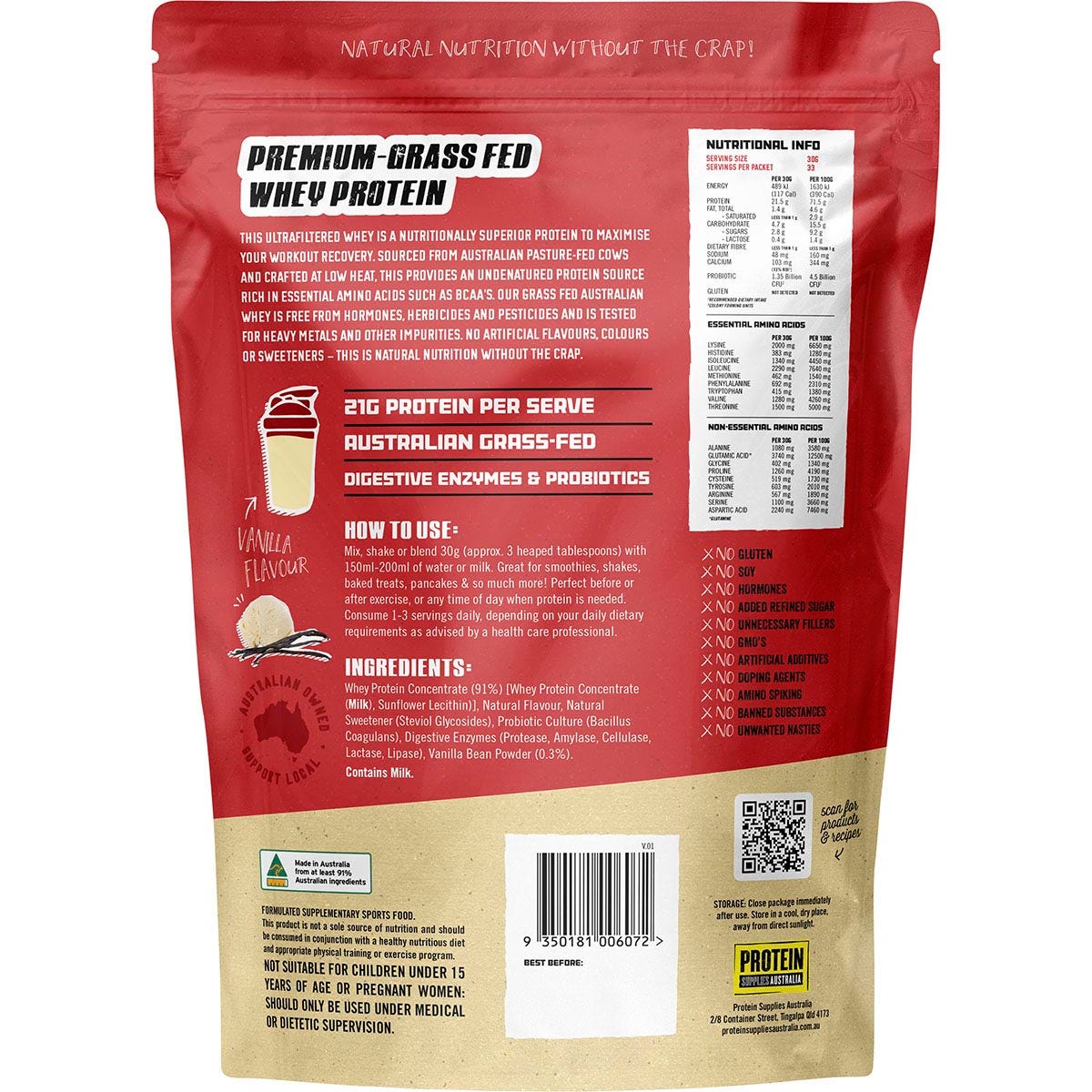 Protein Supplies Australia Australian Whey Protein Vanilla 1kg - Cutprice Online