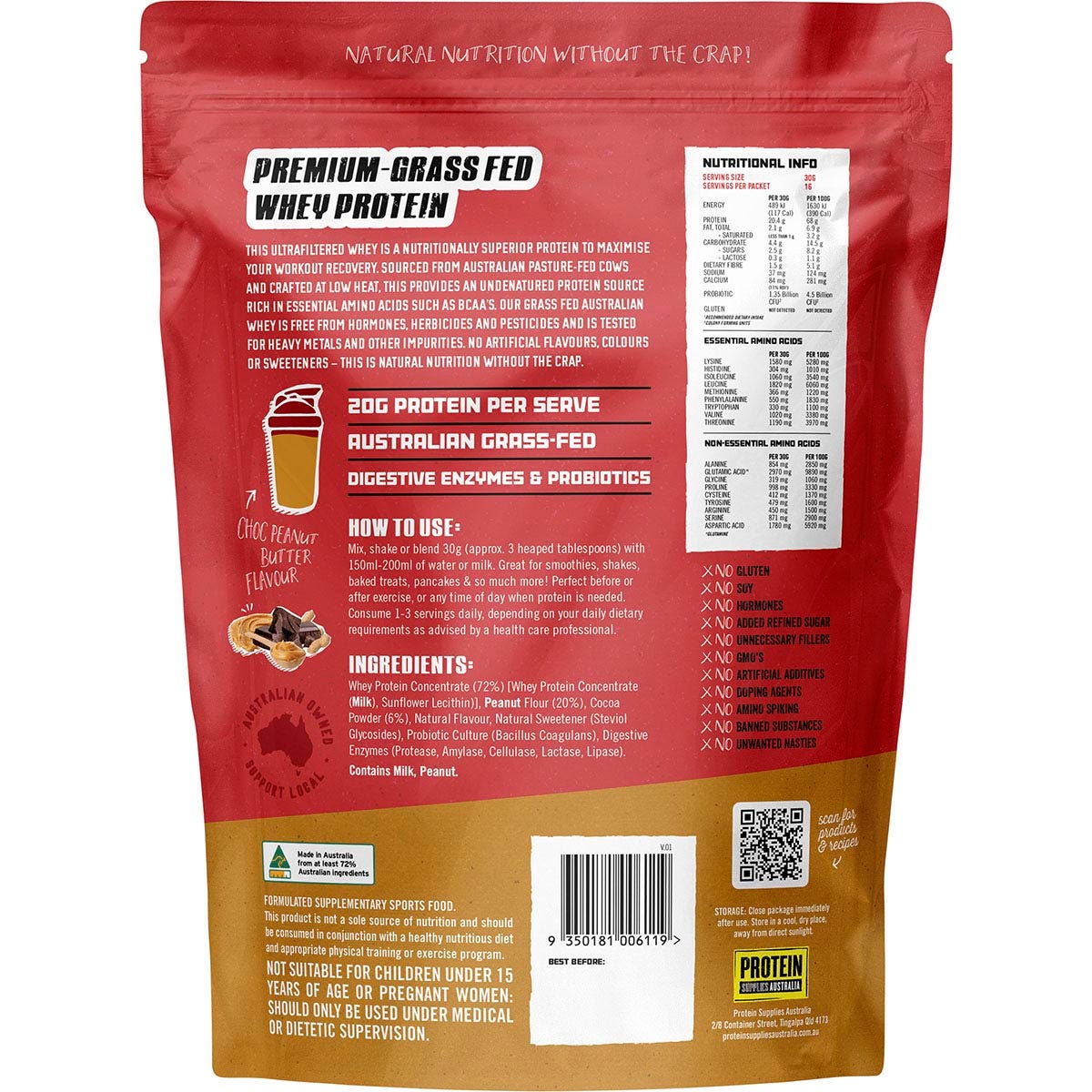 Protein Supplies Australia Australian Whey Protein Choc Peanut Butter 1kg - Cutprice Online