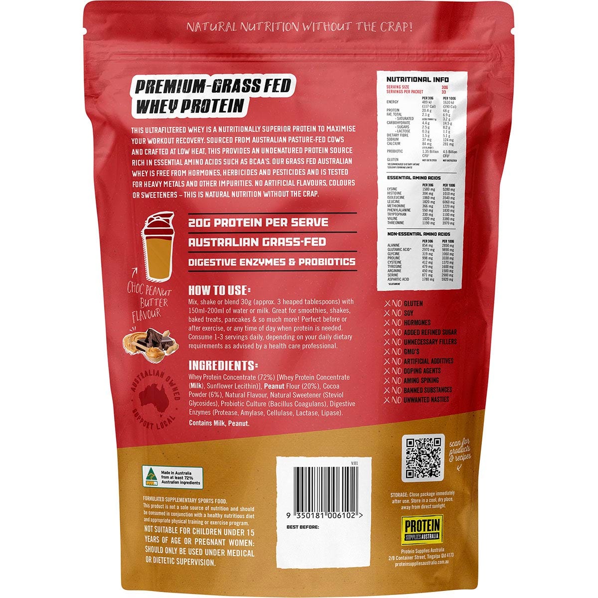 Protein Supplies Australia Australian Whey Protein Choc Peanut Butter 500g - Cutprice Online