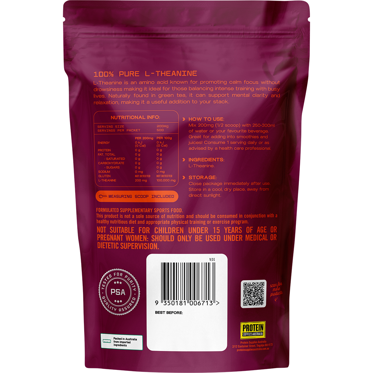 Protein Supplies Australia L-Theanine Powder 100g