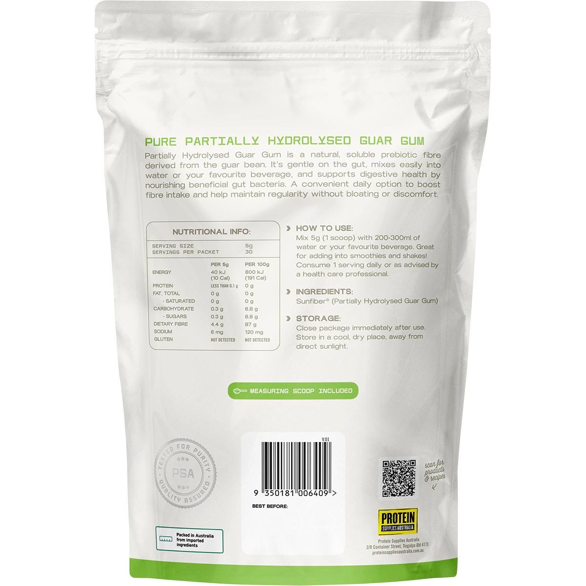 Protein Supplies Australia PHGG Fibre Unflavoured 150g - Cutprice Online
