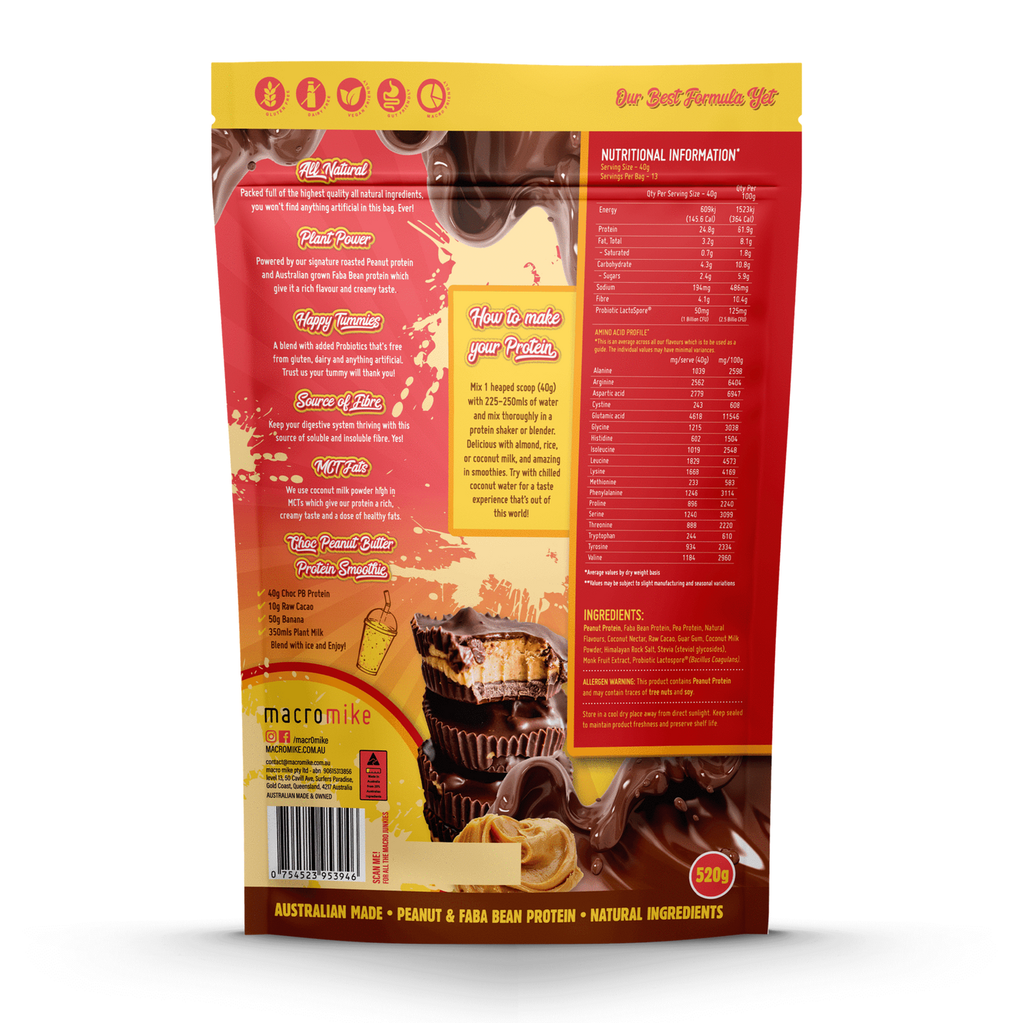 MACRO MIKE Peanut Plant Protein Choc Peanut Butter Cup 520g MACRO MIKE