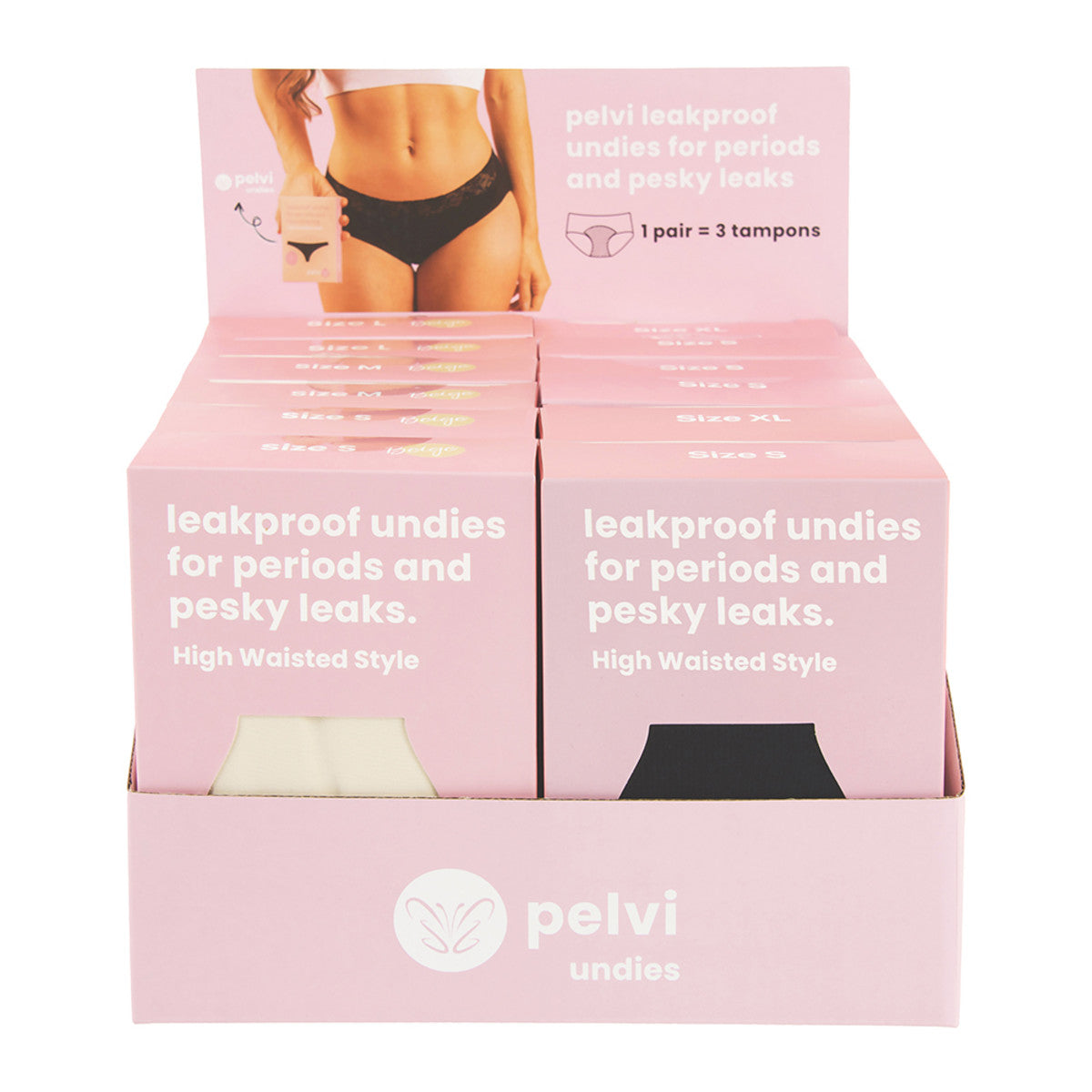 Pelvi Underwear Leakproof Full Brief Black & Beige Mixed Sizes x 12 Display (contains: 1 of each size in Black & Beige) - Cutprice Online