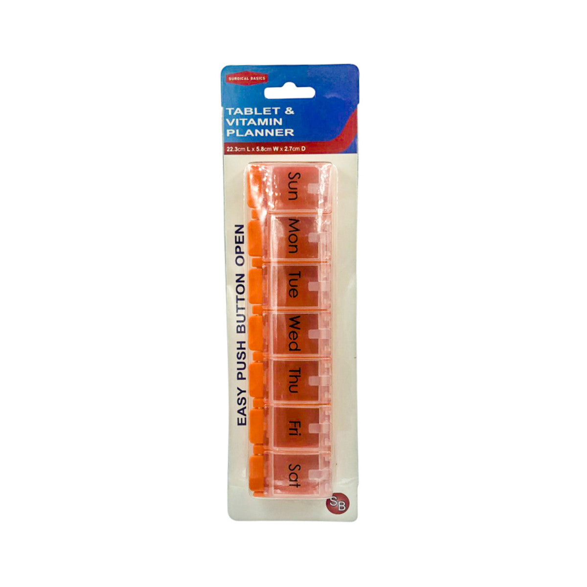 Surgical Basics Pill Box Weekly Pill Planner - 1 Section Per Day Large (22.3cm x 5.8cm x 2.7cm) - Cutprice Online