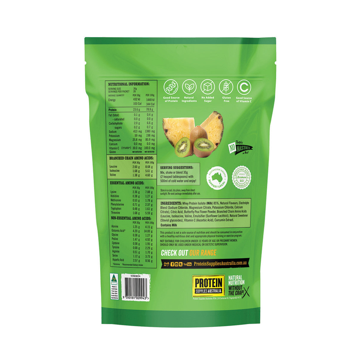Protein Supplies Australia Protein Water (contains Electrolytes + BCAAs) Pineapple Kiwi 800g - Cutprice Online