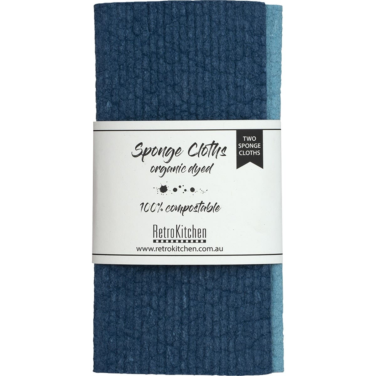 RetroKitchen 100% Compostable Sponge Cloth Organic Dyed Marine 2pk - Cutprice Online