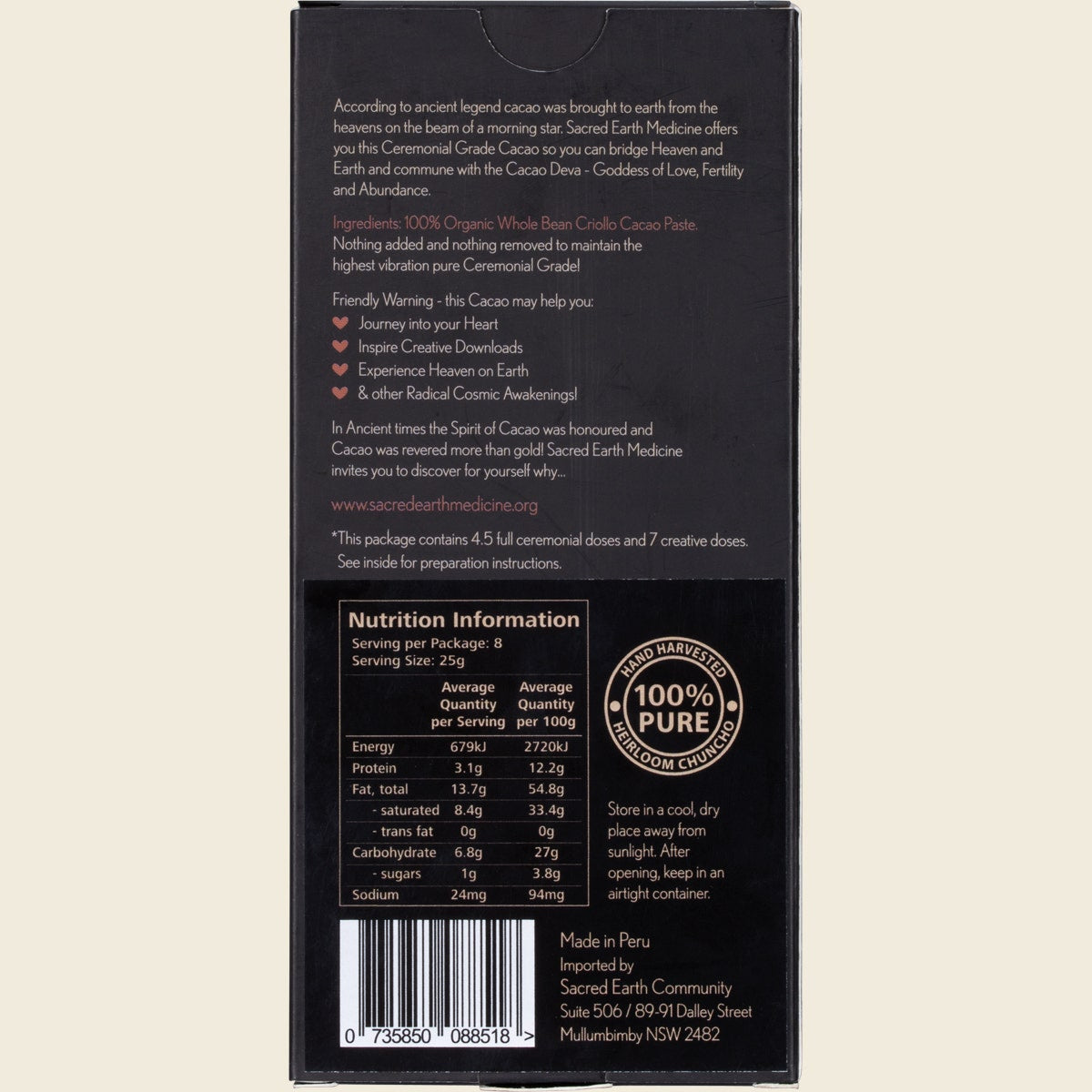 Sacred Earth Medicine Ceremonial Cacao 400g