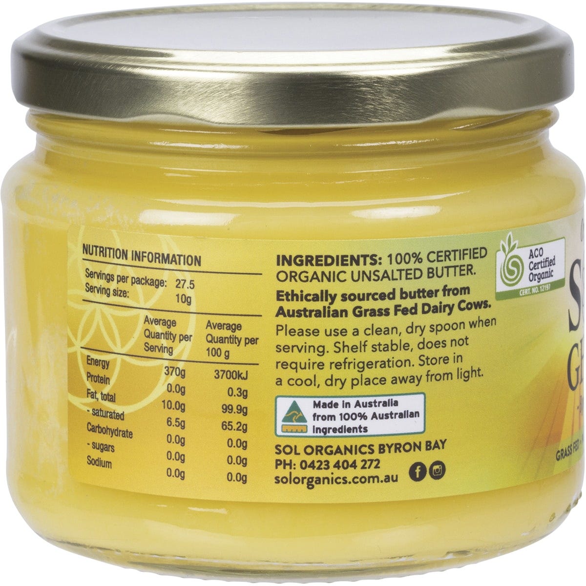 SOL ORGANICS Organic Ghee 275g - Cutprice Online