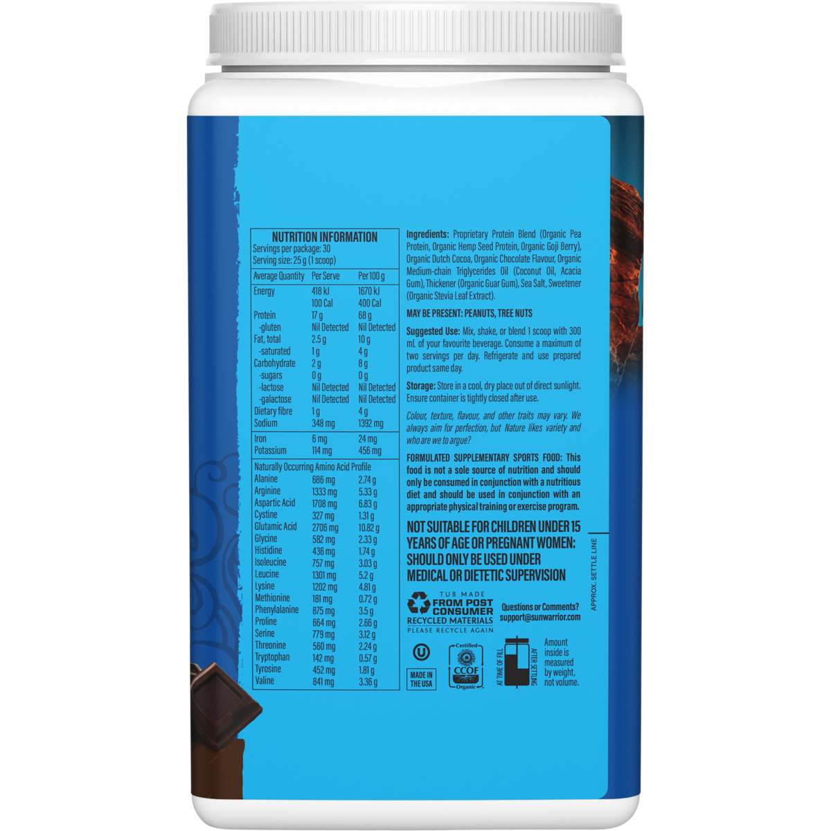 Sunwarrior Protein Powder Warrior Blend Chocolate 750g