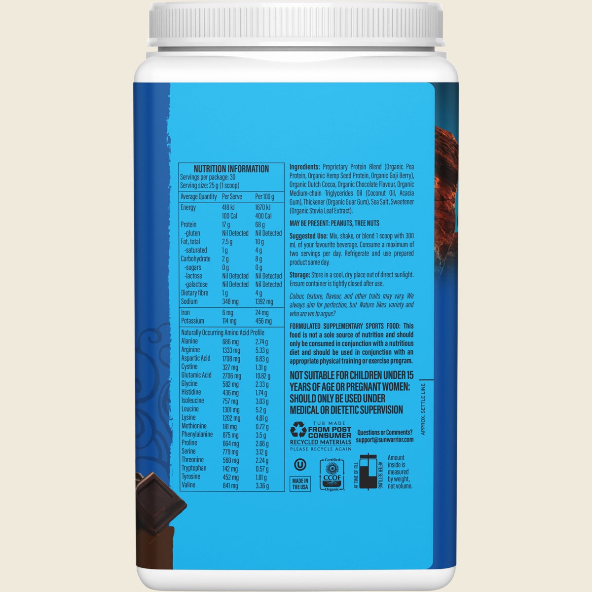 Sunwarrior Protein Powder Warrior Blend Chocolate 750g