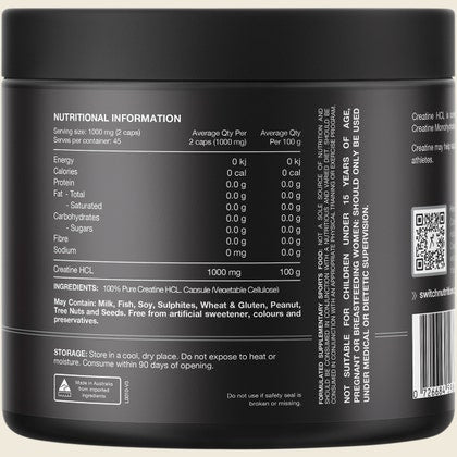 Switch Nutrition Creatine 100% Pure HCL 90 Caps - Cutprice Online