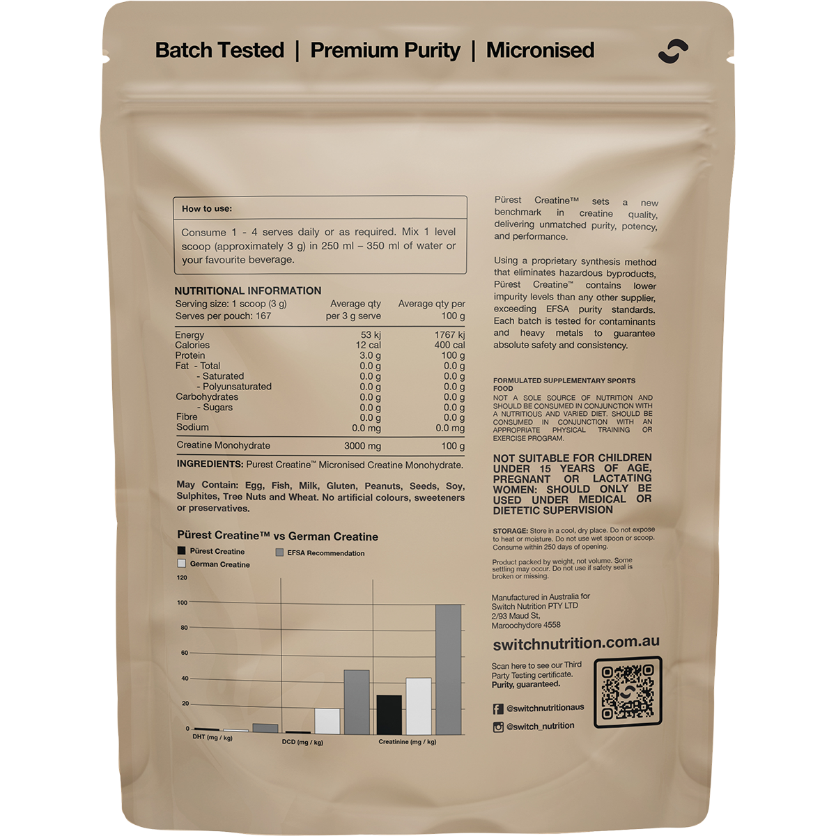 Switch Nutrition Purest Creatine Monohydrate 500g