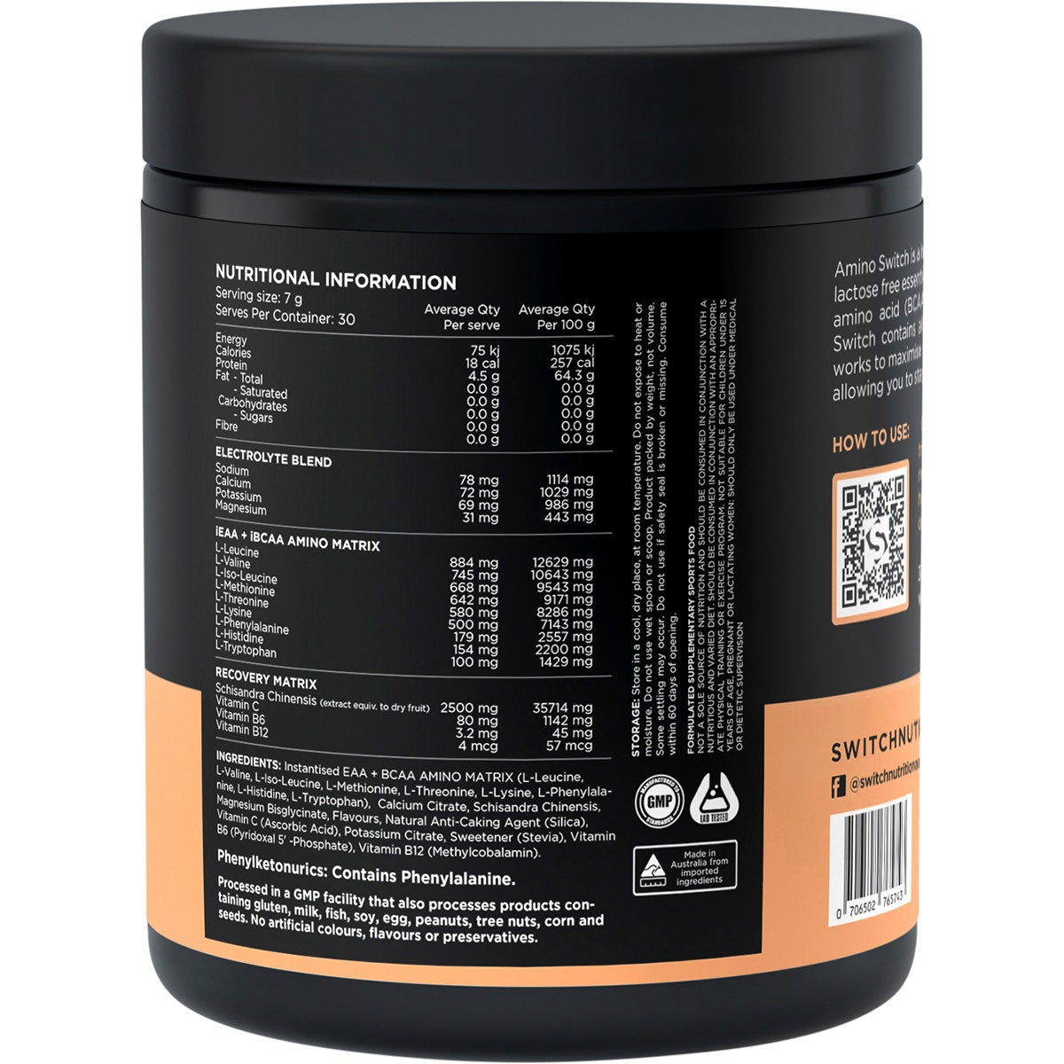 SWITCH NUTRITION Amino EAA & BCAA Electrolyte Recovery Raspberry 210g Switch Nutrition