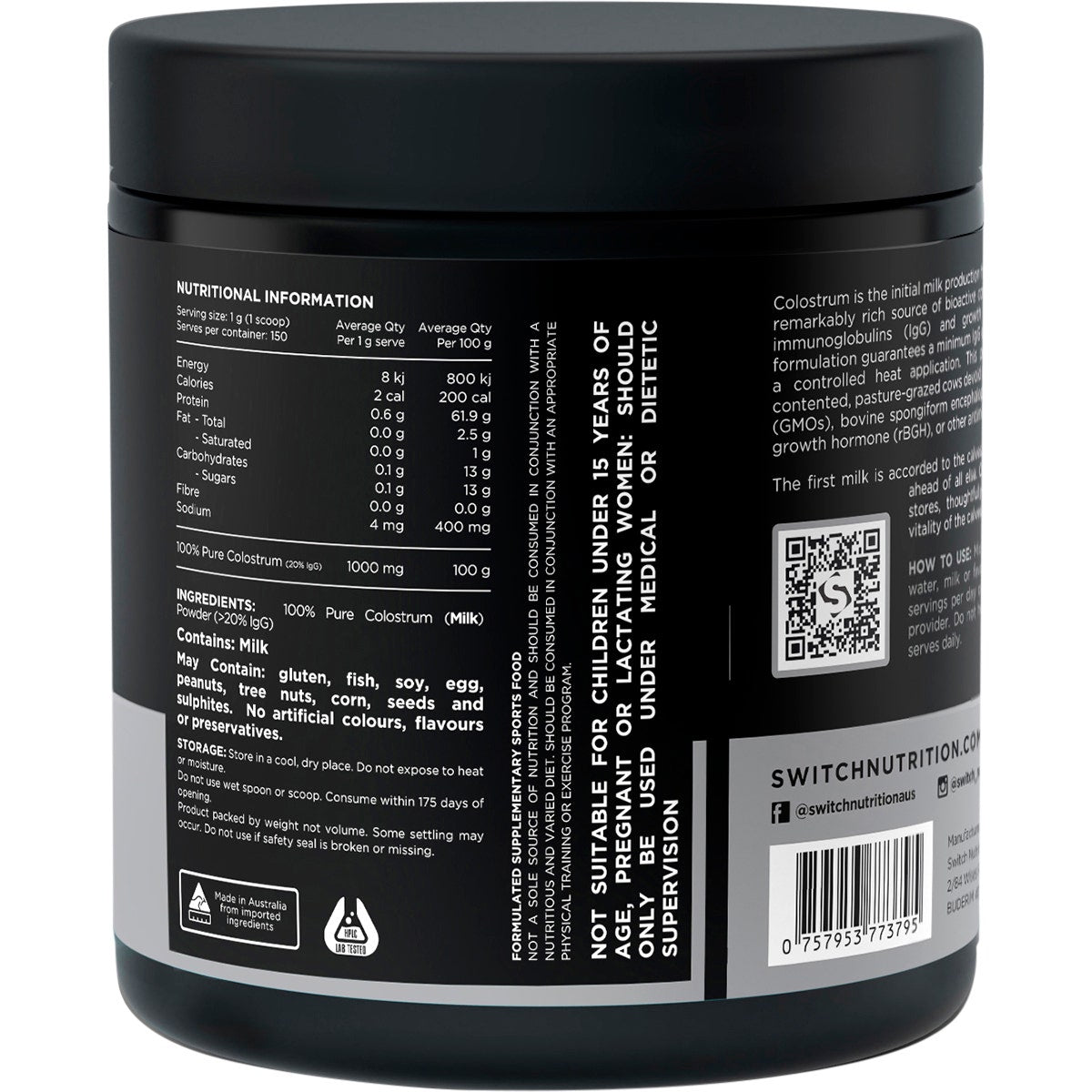 SWITCH NUTRITION Colostrum 100% Pure Colostrum Powder 150g - Cutprice Online