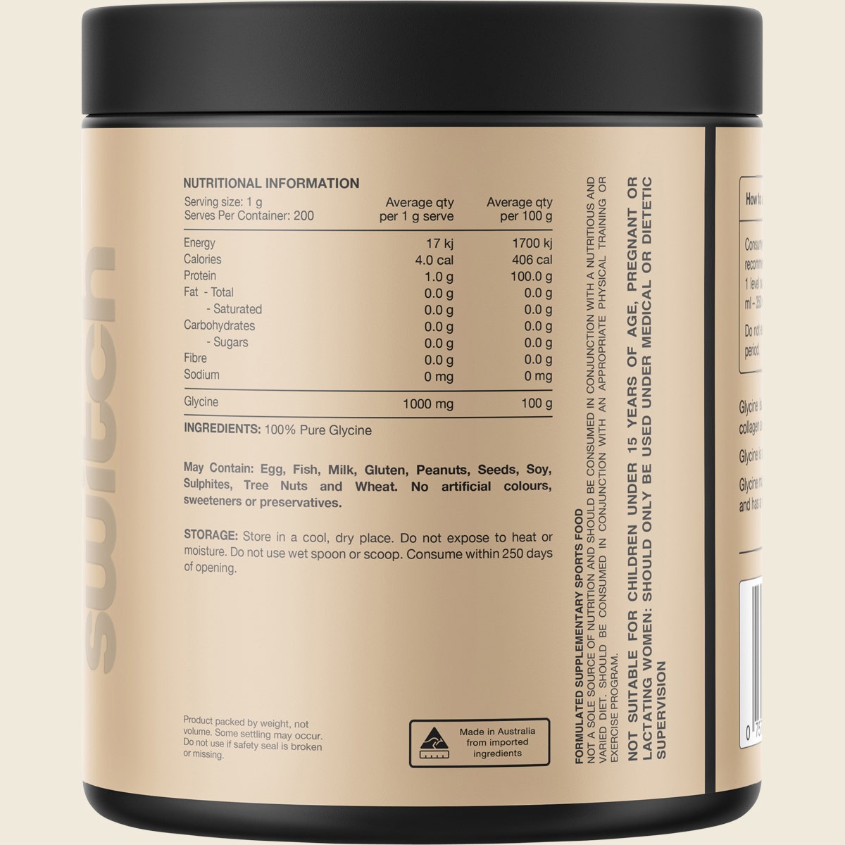 SWITCH NUTRITION Glycine 100% Pure Glycine 200g - Cutprice Online
