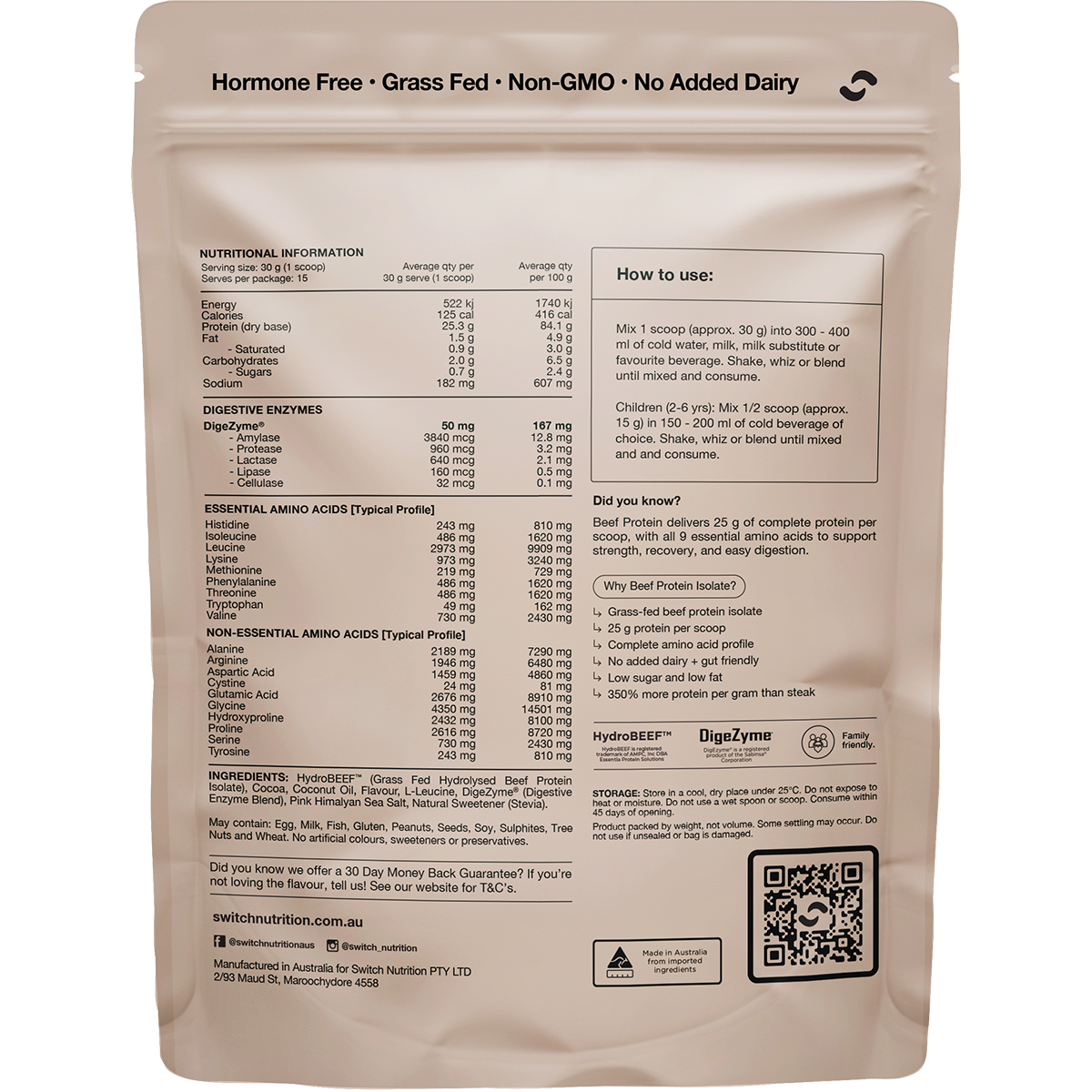 Switch Nutrition Beef Protein Isolate Chocolate Sea Salt 450g