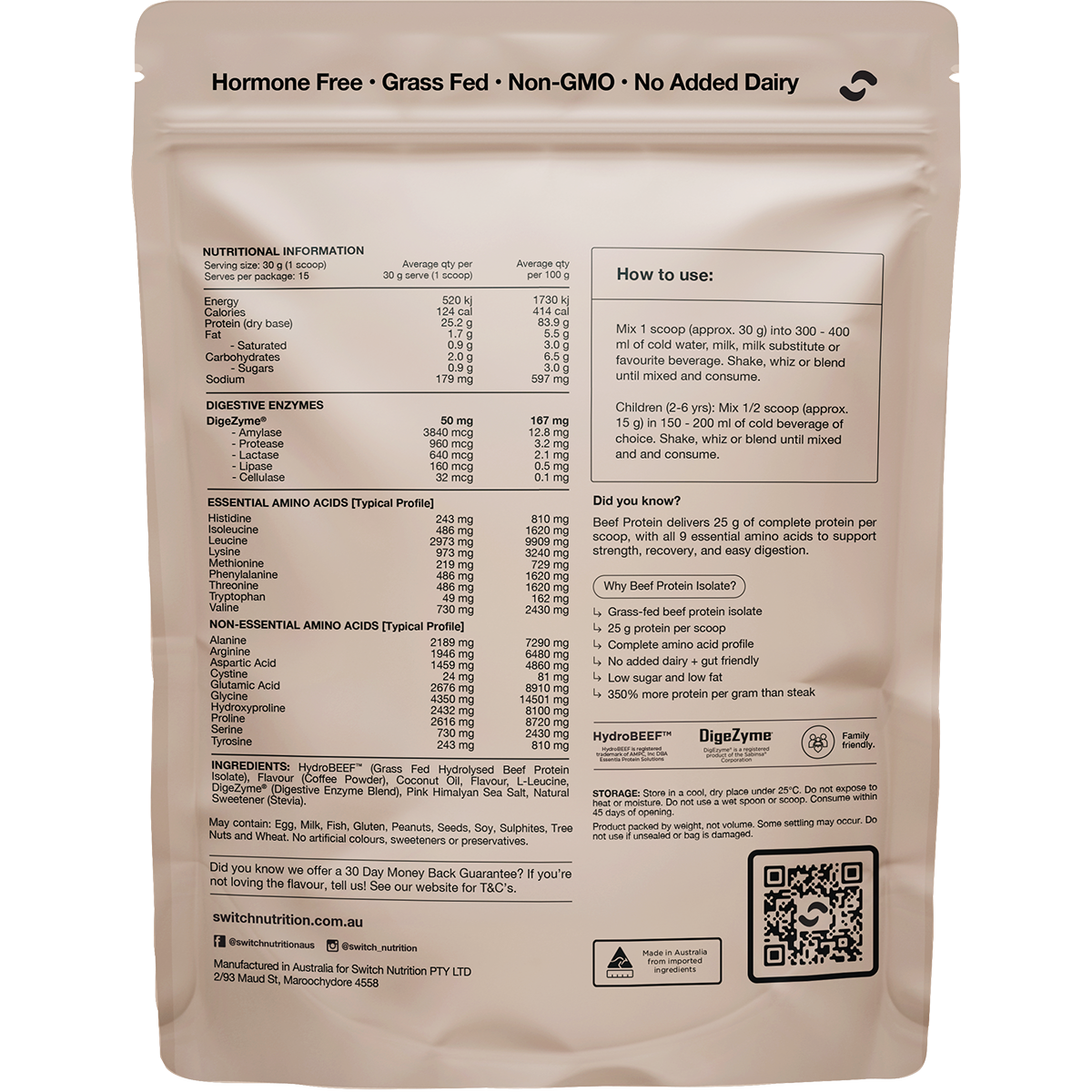 Switch Nutrition Beef Protein Isolate Iced Latte 450g