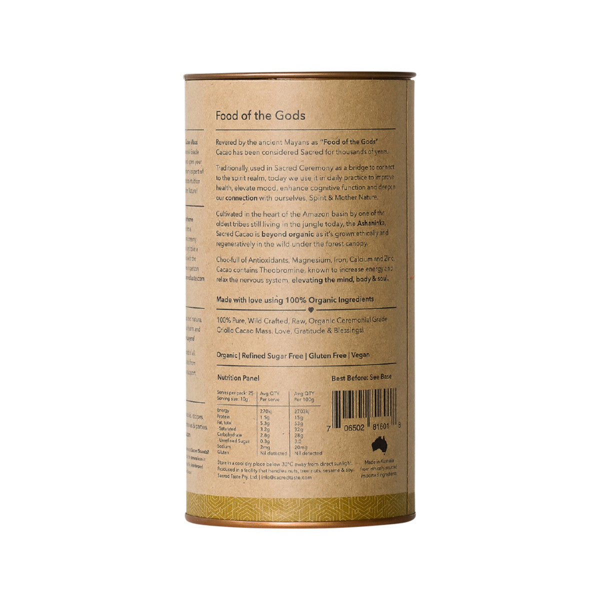 Sacred Taste Organic Drinking Cacao (Ceremonial Grade Cacao) Ceremony 250g - Cutprice Online