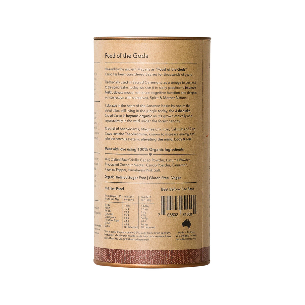 Sacred Taste Organic Drinking Cacao (Chilli Cacao) Fire 250g - Cutprice Online