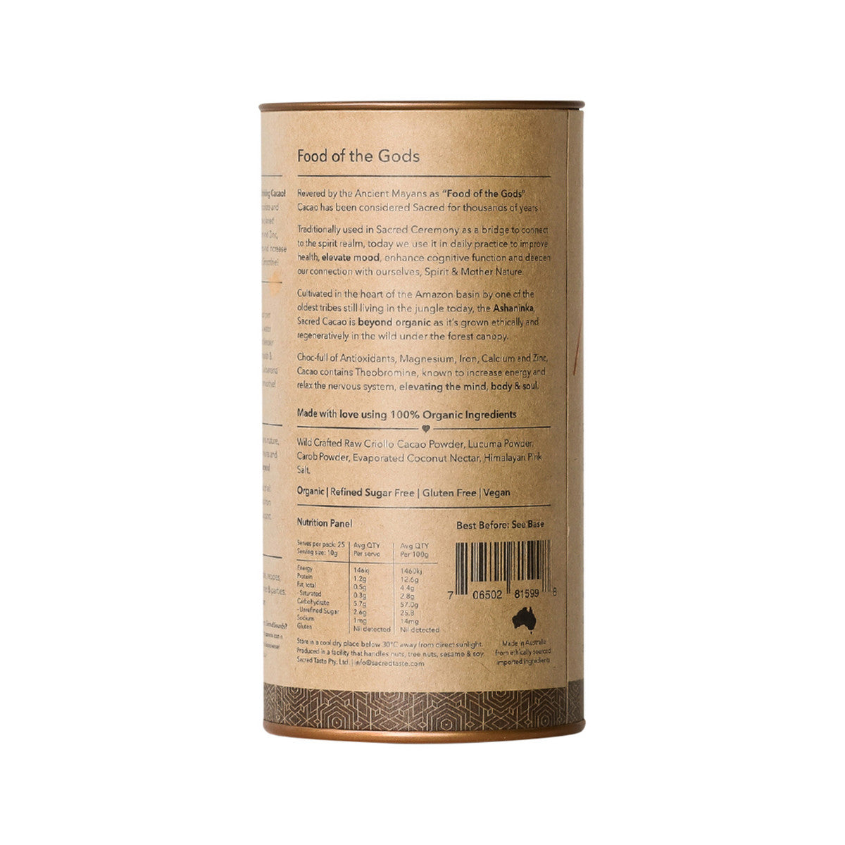 Sacred Taste Organic Drinking Cacao (Original Cacao Blend) Earth 250g - Cutprice Online