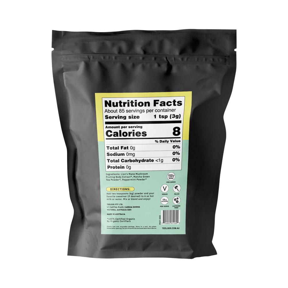 Teelixir Organic Mushroom Matcha Latte (Starring Lions Mane And Peppermint) 500G - Cutprice Online