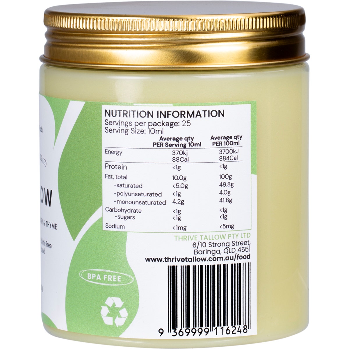 Thrive Tallow 100% Grass Fed Tallow Garlic, Rosemary & Thyme 250ml - Cutprice Online