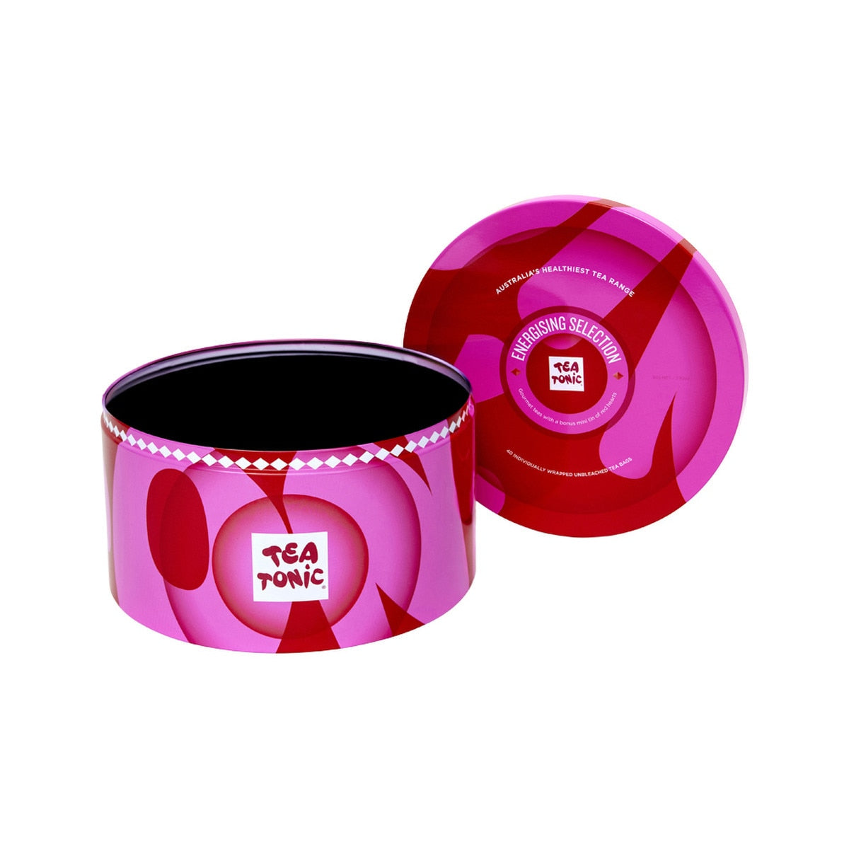 Tea Tonic Energising Selection Round Tin X 40 Tea Bags (Contains Bonus Mini Tin of Red Hearts) - Cutprice Online