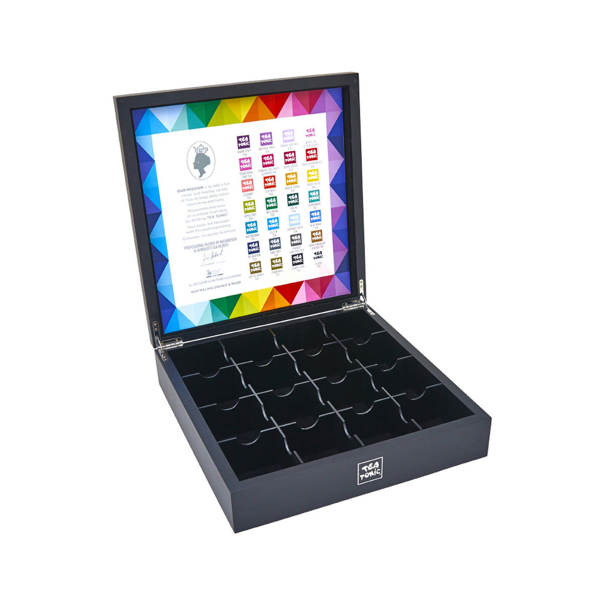Tea Tonic Wooden Tea Chest Deluxe Black x 112 Tea Bags - Cutprice Online