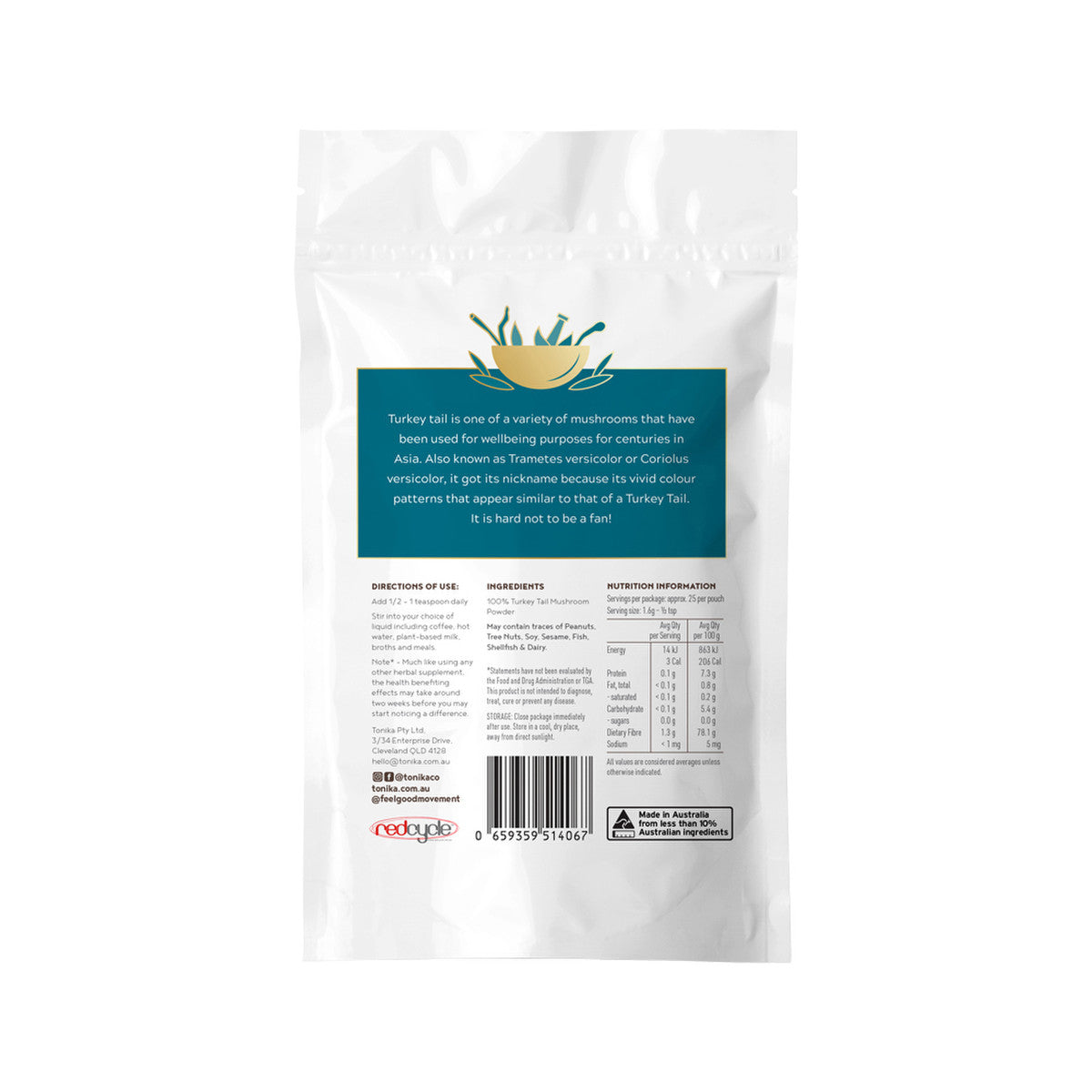 Tonika 100% Organic Mushroom Powder Turkey Tail 90g - Cutprice Online