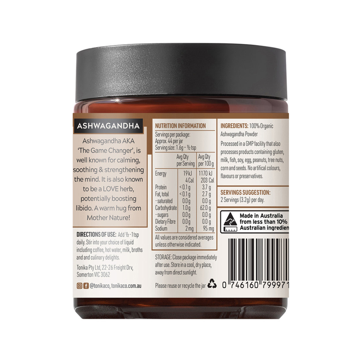 Tonika 100% Organic Powder Ashwagandha 70g - Cutprice Online