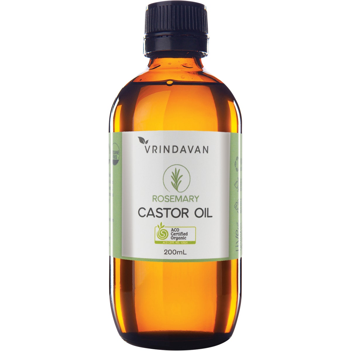 Vrindavan Castor Oil and Rosemary Amber Glass Bottle 200ml - Cutprice Online