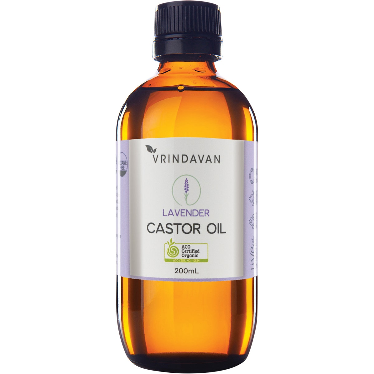 Vrindavan Castor Oil and Lavender Amber Glass Bottle 200ml - Cutprice Online