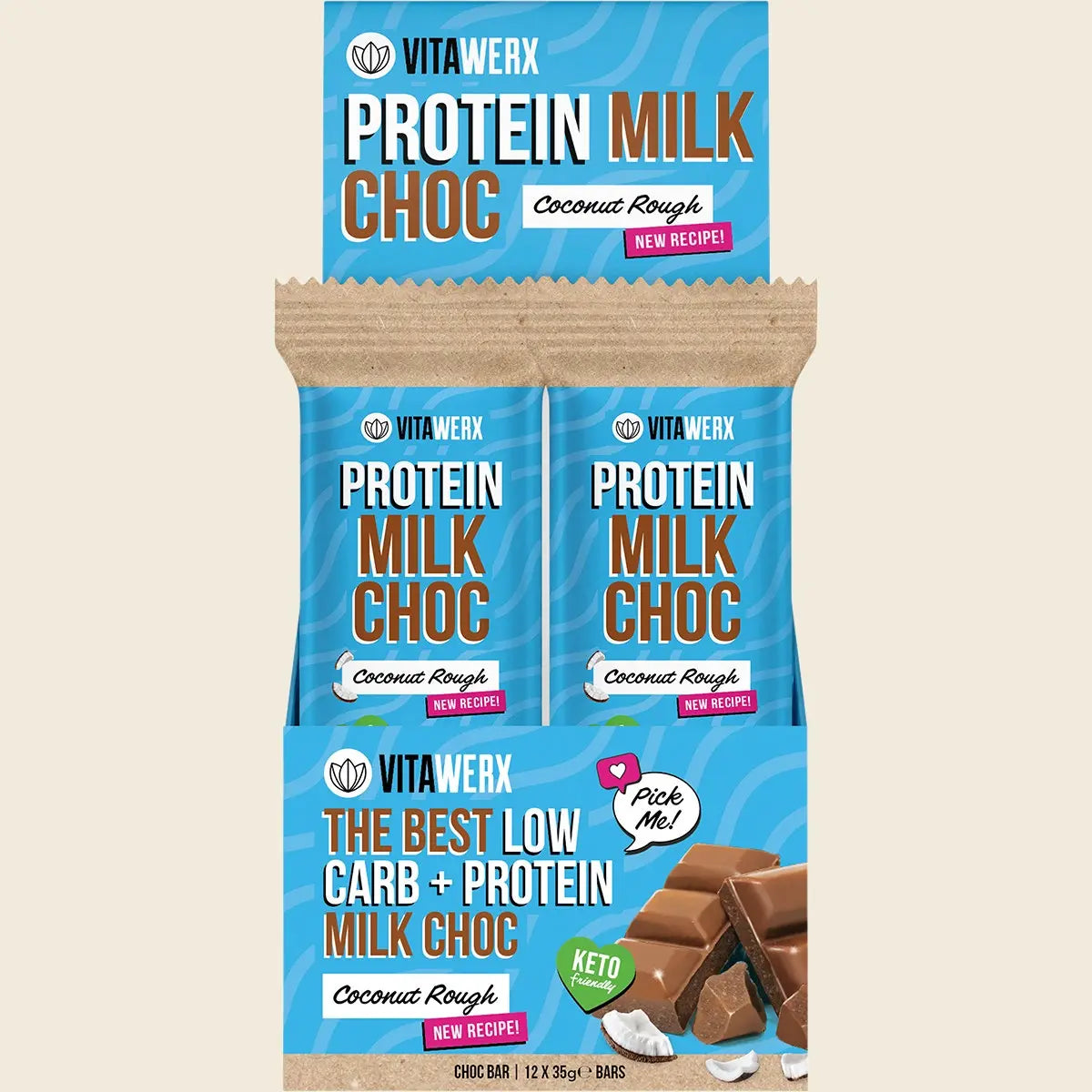 VITAWERX Protein Milk Chocolate Bar Coconut Rough 12x35g VITAWERX