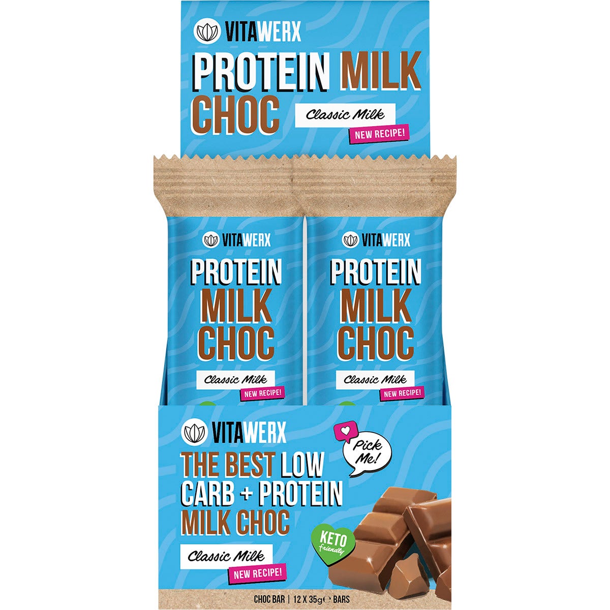 VITAWERX Protein Milk Chocolate Bar 12x35g - Cutprice Online