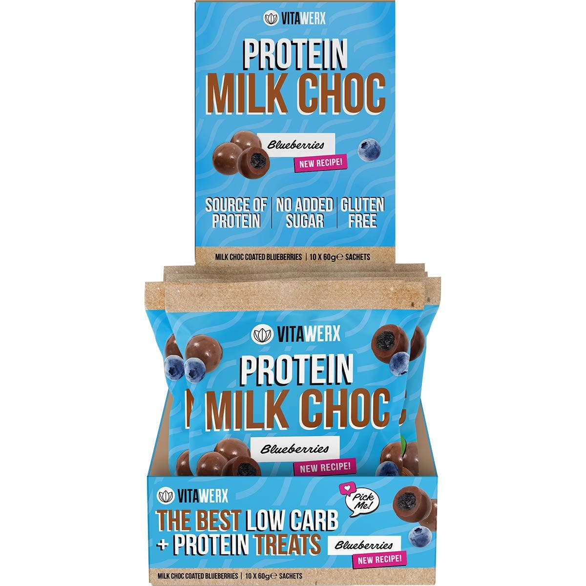 VITAWERX Protein Milk Chocolate Coated Blueberries 10x60g - Cutprice Online