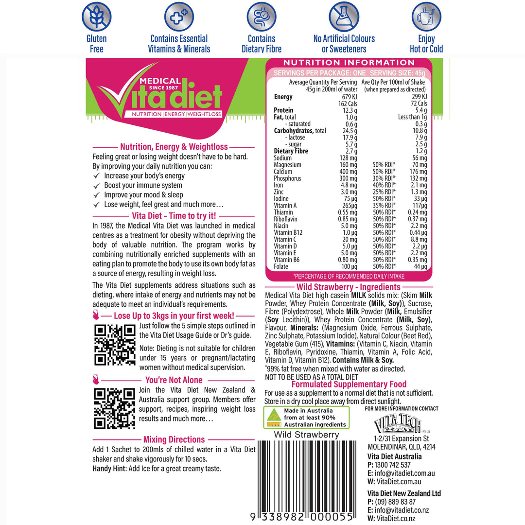 Vita Diet Strawberry Shake 14 Pack - Cutprice Online