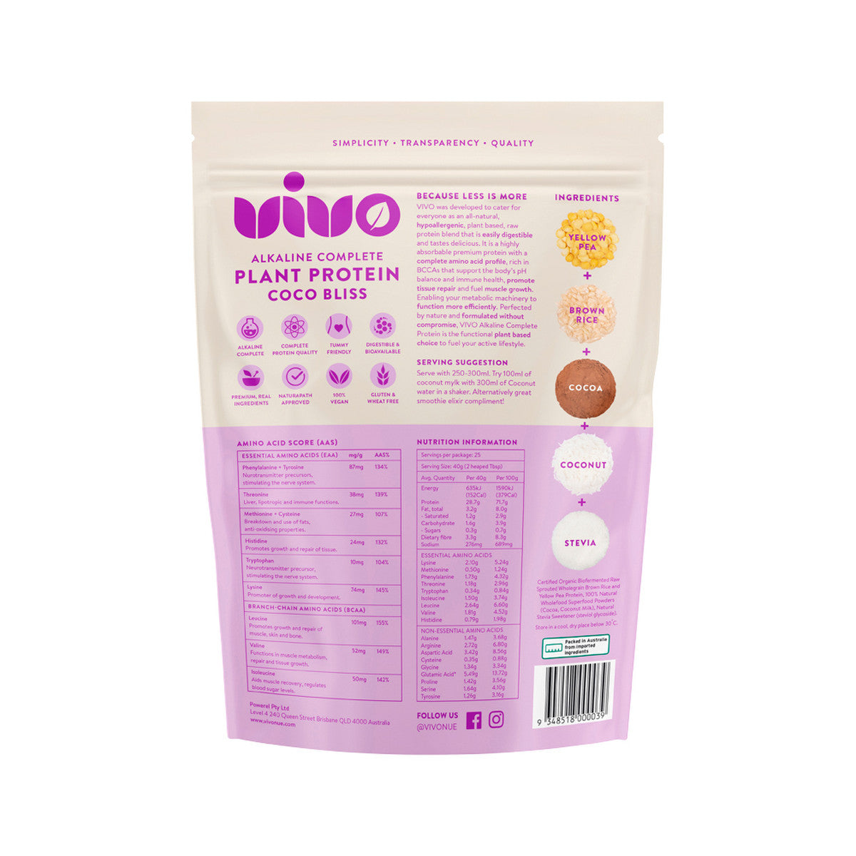 Vivo Organic Alkaline Complete Plant Protein Coco Bliss 1kg - Cutprice Online