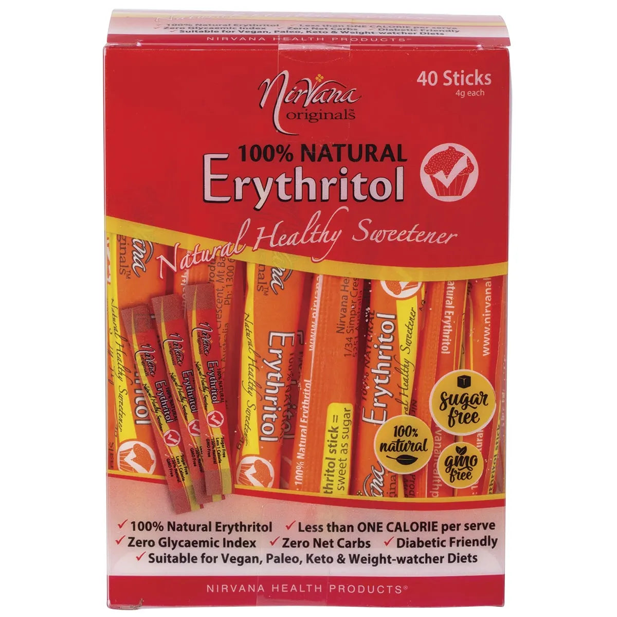 NIRVANA ORGANICS Erythritol 100% Natural Sticks 40x4g - Cutprice Online