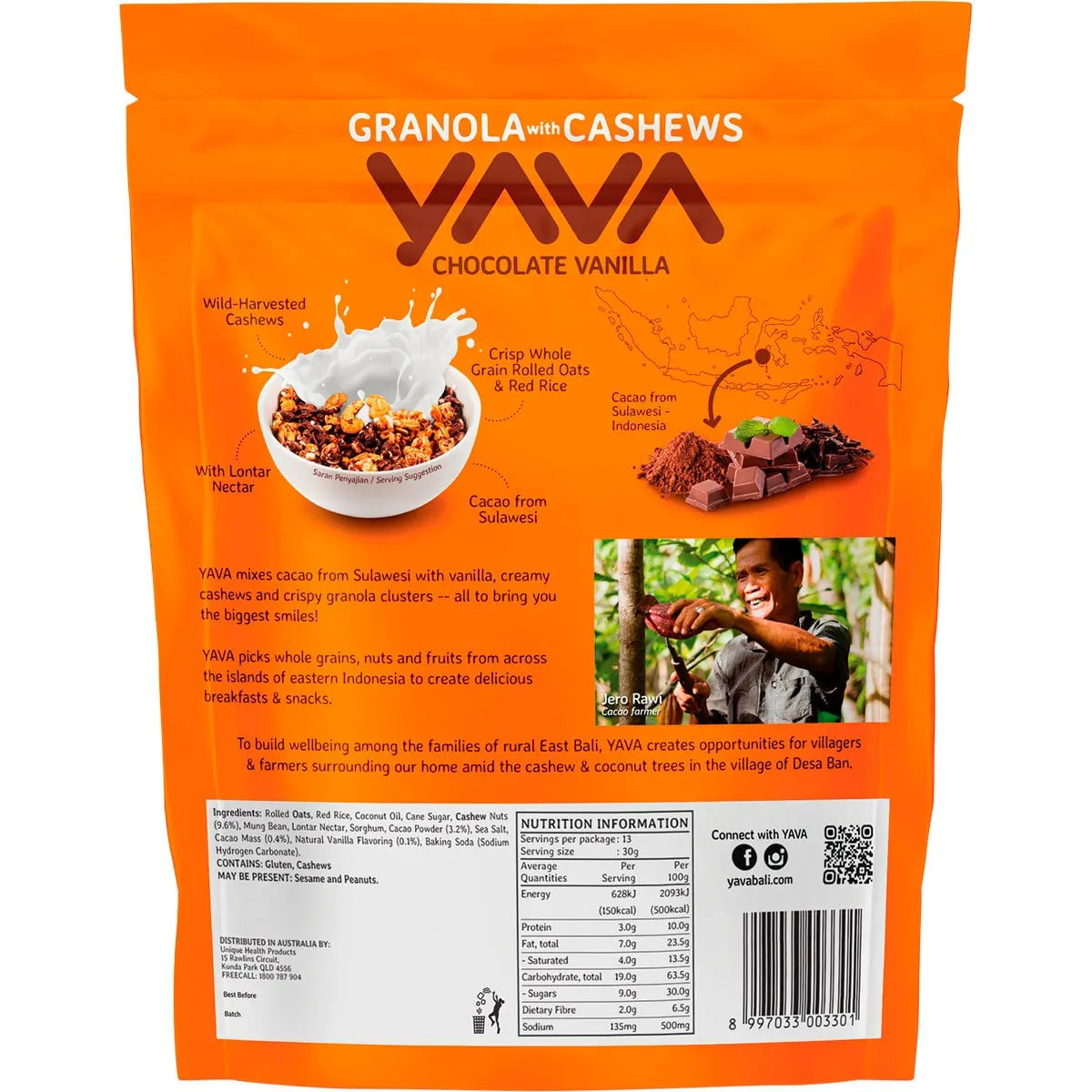 YAVA Granola with Cashews Chocolate Vanilla 400g YAVA